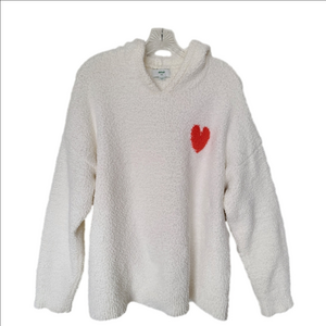 Aerie Oversized White Sherpa Marshmallow Pullover Heart Print Size Medium